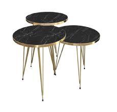 Modern Metal Nesting Side Table Set 3 Cheap Bulk Price Home Bedside Furniture Villa Hotels Restaurants Living Room Marble Finish - Product Image 3