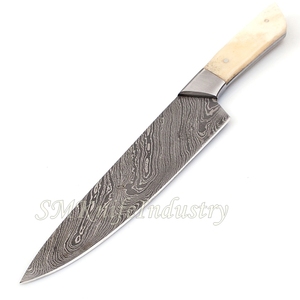 Juego de cuchillos de chef de cocina de Damasco modernos hechos a mano personalizados, hoja de acero inoxidable afilada, mango de hueso de camello, cubierta de Funda de cuero - Product Image 6