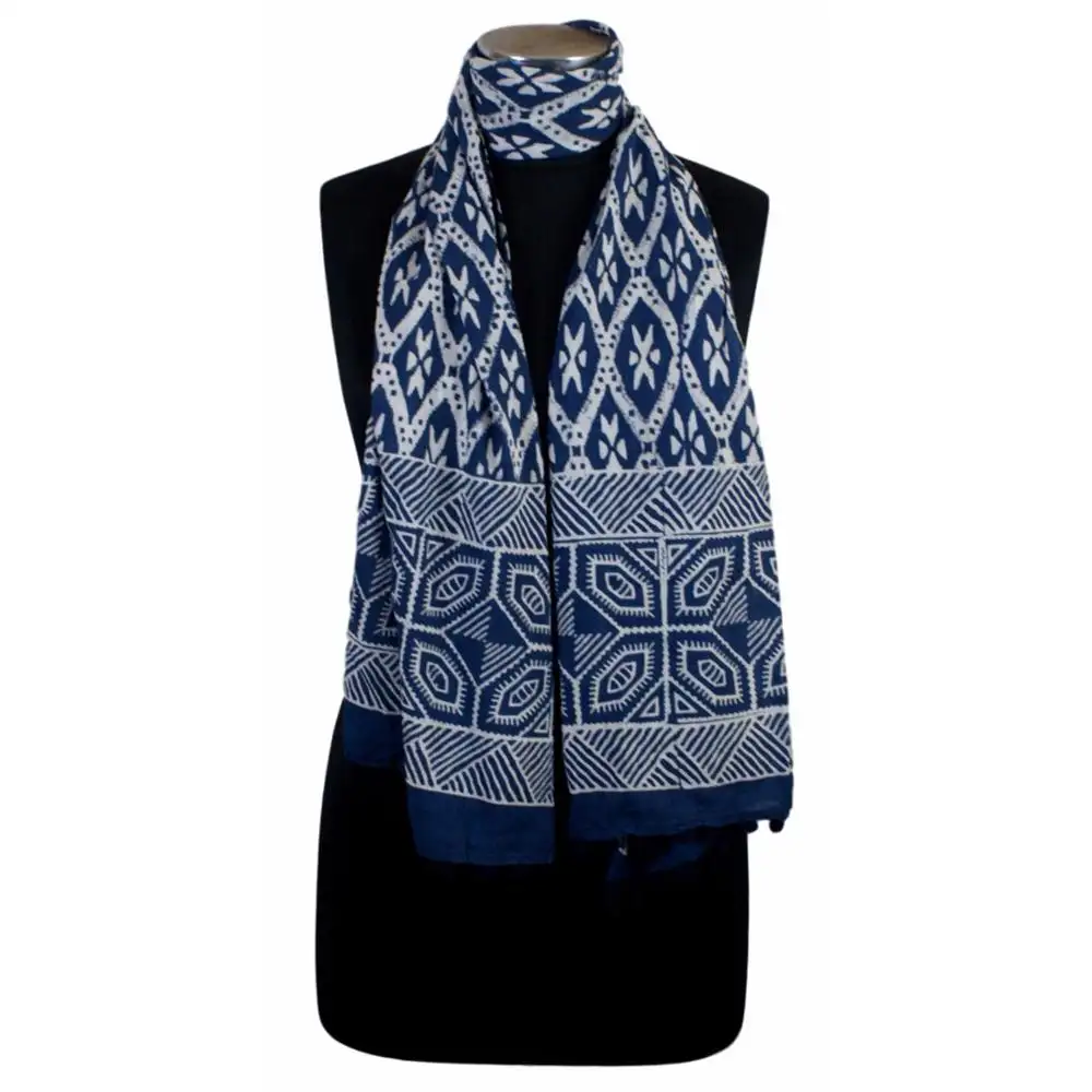 Ikat Hand Block Printed Cotton Stole For Women Ikat Natural Hand Dyed Scarf