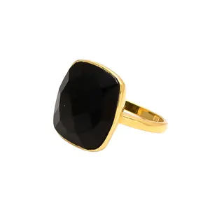 Siyah Onyx tasarımcı ayar gümüş altın kaplama yönlü taş yüzük