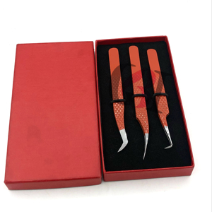 Pinzas de extensión de pestañas con aislamiento de acero inoxidable y volumen ruso con revestimiento de polvo naranja de 90 grados, herramientas de belleza con logotipo personalizado - Product Image 1