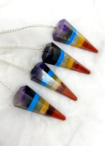 Técnica de colgante de cristal de péndulo de ágata Natural de 7 Chakras de alta calidad al por mayor tallada para curar radiestesia meditación Reiki - Product Image 6