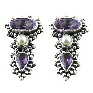 Amazing Pearl and Amethyst Gemstone <b>Earring</b>, <b>Dangling</b> Stud Sterling <b>Silver</b> Fine Jewelry <b>Earring</b> for Girls and Woman's - Product Image 1