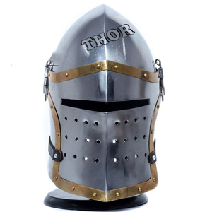 Casco de Barbuta Medieval de acero cepillado, viseras, caballeros, armería, cruzado, templario, pulido, Plata - Product Image 5