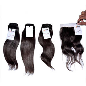 Mèches naturelles non-traités de haute qualité, cheveux lisses, naturelles, vierges crus, avec Lace Frontal Closure - Product Image 6