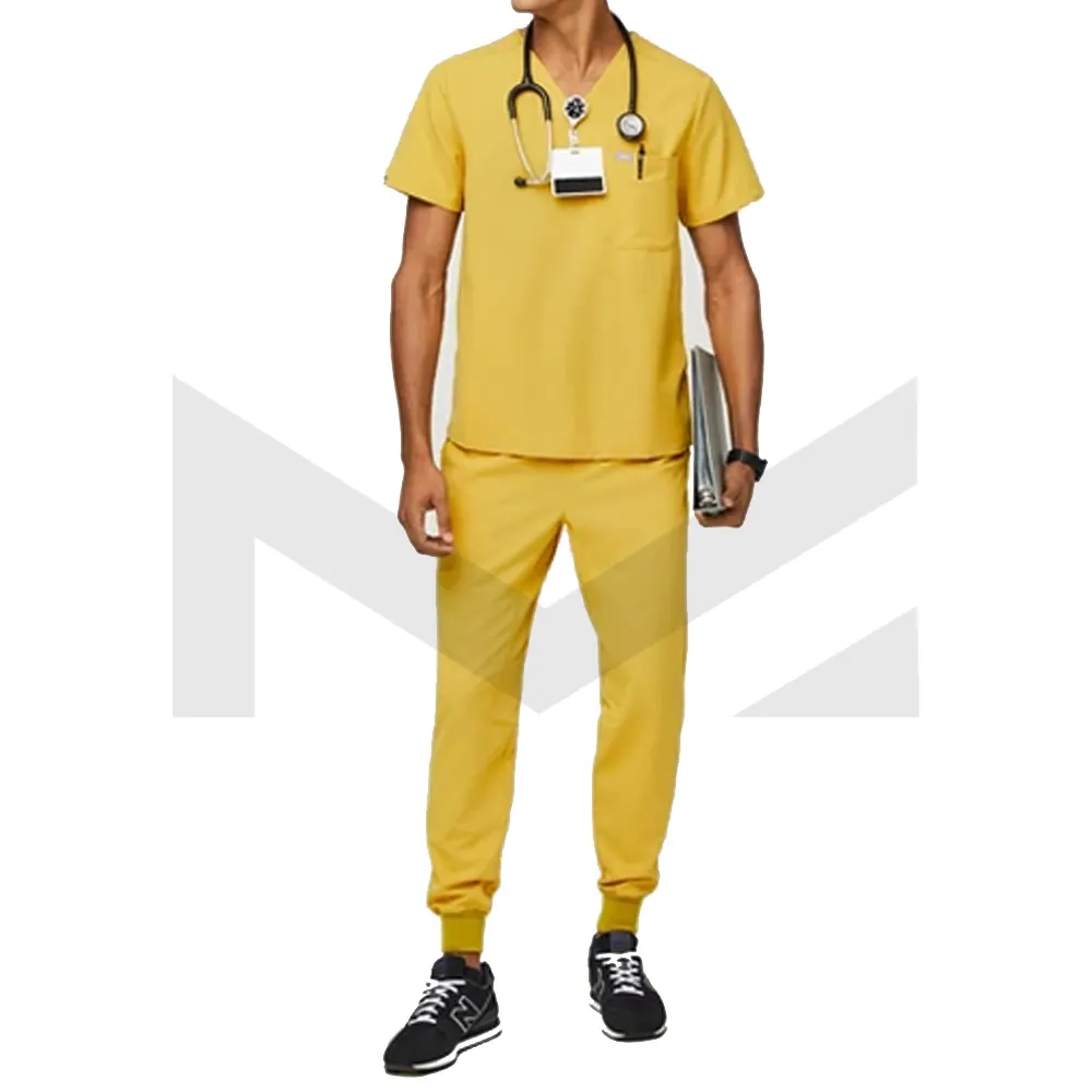 Modern Yellow Scrub Set for Women Men Modern V-Neck Scrub Top & Trouser Scrub Uniform