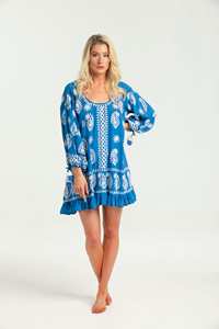 XL femmes blanc citron vert caftan robe bohème Sexy dos profond broderie courte tunique quart manches volants Floral grande taille - Product Image 6