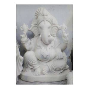 Estatua sentado de God Ganpati, mármol blanco sin pulir - Product Image 1