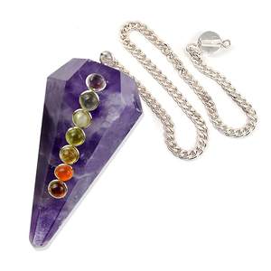 Vente en gros Pendule élégant en cristal d'agate fait à la main 7 Chakra cône améthyste facettes Feng Shui guérison radiesthésie Reiki pierre précieuse - Product Image 1