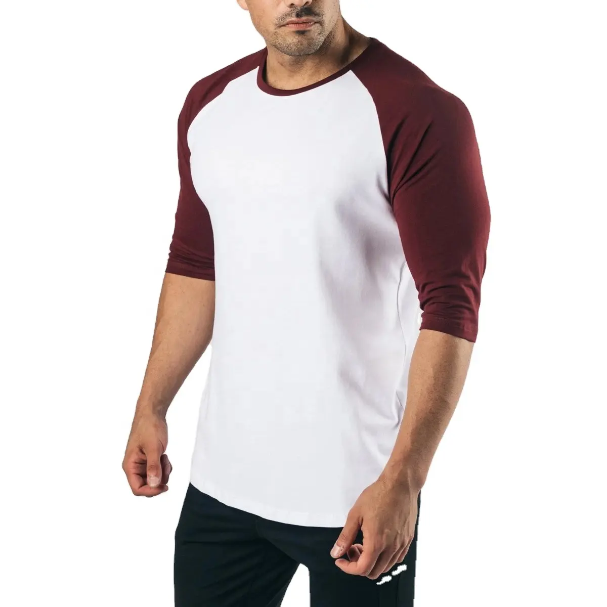 Men Blank OEM Custom Printing New Fashion 3/4 Raglan Sleeves T Shirt