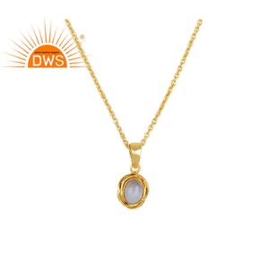 Collier en dentelle d'agate bleue naturelle, pendentif en pierre précieuse, plaqué or 18k, vente en gros, bijoux - Product Image 1