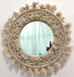 100% Cotton Handmade Woven Home Decor Macrame Mirror Round Wall Hanging - Product Image 1