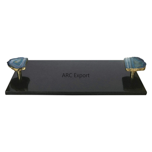 Bandejas para servir de acero inoxidable martillado con mango de ágata de artículos de plata de aluminio para bandejas de vajilla de Hotel al precio más barato - Product Image 3
