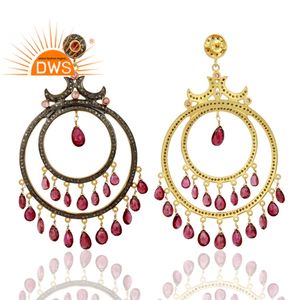 Boucles d'oreille pendantes en argent et diamant pour mariée, fabrication de bijoux luxueux, Tourmaline et diamant, vente en gros, 925, vente en gros - Product Image 2