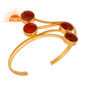 Bracelet en onyx rouge multi-usage, fournisseurs de bijoux, bracelet manchette en laiton plaqué or, collection classique - Product Image 1