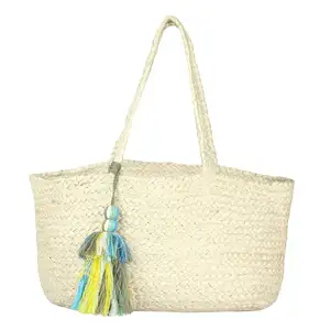 Eco-Freindly Trendy Handmade Jute Chic tote Beach handbag with Tassel From India for women fashion accessories