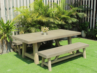 Table de salle à manger d'extérieur de haute qualité au design moderne, imperméable, avec pieds en bois et ciment, 240x105x77cm, meubles emballés pour l'expédition