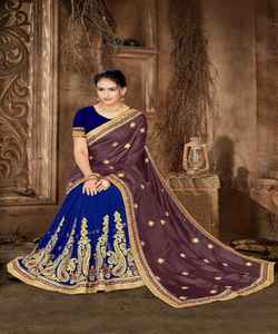 Sari indien pour femmes, couleur orange, avec pièce de blouse, travail de perles, vêtement de fête, design de fleurs en soie brodée, vêtement de créateur - Product Image 1