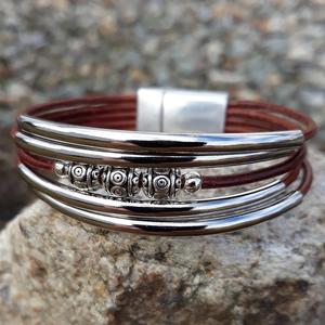 Handmade Collection Tube Beads <b>Leather</b> Wrap Bangle - Product Image 1
