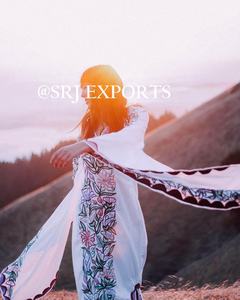 Caftan maxi bohème brodé de fleurs sauvages, couleur vibrante, manches papillon, dentelle, lavable, élégant, longueur au sol - Product Image 6