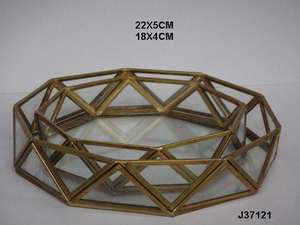 ถาดใส่เครื่องประดับตกแต่งสไตล์โบราณถาดแก้วรูปทรงเรขาคณิตและทองเหลืองหรูหราของขวัญแปลกใหม่ - Product Image 5
