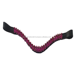 Bandeau à sourcils de cheval Bandeau à sourcils rond en cristal Bandeau à sourcils de fabricant Bling Crystal Horse Bridle anglais USA Leather Polo Black - Product Image 1