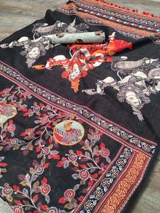 Imprimé avec des glands Latkan Lin Fabrication indienne Saree meilleur Saree en lin imprimé fleuri indien - Product Image 2