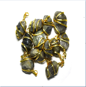 จี้หินลาบราดอไรต์คริสตัลรักษาสร้อยคออัญมณีชุบโลหะผสมขายส่ง - Product Image 1
