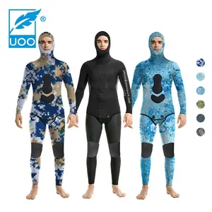 UOO Factory OEM ODM 3mm 5mm 7mm 2 Pieces Long Sleeve Hooded Neoprene Spearfishing Free Diver Wetsuit