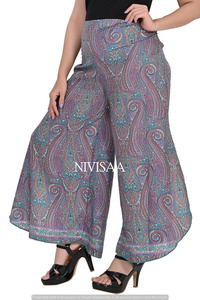 Đẹp màu tím bên cắt thiết kế Bohemian Paisley in lụa <span class=keywords><strong>viscose</strong></span> vải quần plazo Kích thước miễn phí plazo quần cho phụ nữ - Product Image 4