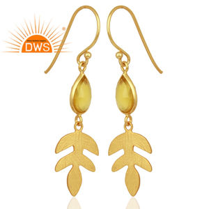 Calcédoine jaune balancent plaqué or en argent Sterling boucle d'oreille bijoux en pierres précieuses pour les femmes cadeau pour sa Collection délicate - Product Image 2