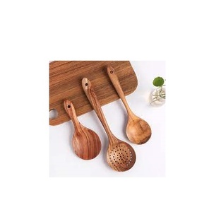 Cuchara escurridora de madera, utensilios de cocina hechos a mano, diseño simple, productos en oferta, 5 piezas - Product Image 4