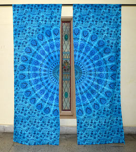Peacock Mandala Floral Wall Hanging Drape Valance Door Window <b>Curtain</b> Handmade Printed Cotton Home Decor By Indian Consigners - Product Image 3
