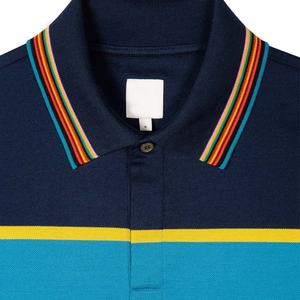 Polo de manga corta con cuello de tortuga de rendimiento sólido estilo rayado clásico grande y alto para hombre personalizado - Product Image 2