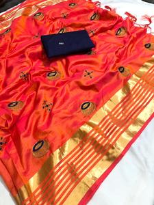 Dernier créateur Kanchipuram Sarees vêtements de fête et de mariage en soie pour femmes Banarasi chemisier en soie de coton vêtement tissu doux - Product Image 2