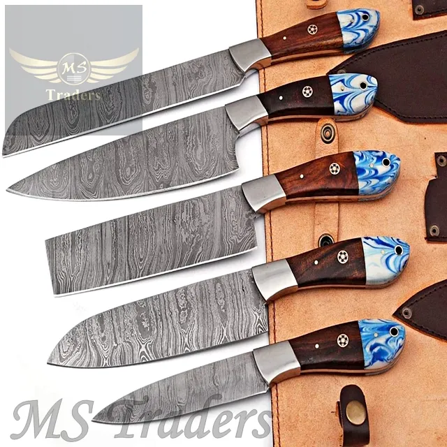 مخصص اليدوية دمشق مجموعة سكاكين الشيف سكاكين المطبخ مجموعة مع غمد الجلود غطاء {MS-16}