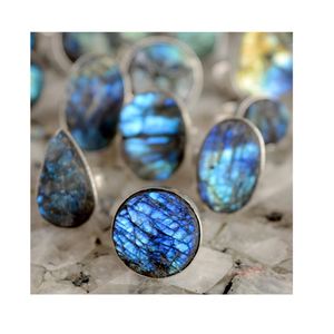 Labradorite Gemstone <b>Rings</b> 925 Sterling Silver | Natural Flashy Blue Fire Adjustable <b>Statement</b> | Jewelry Handmade Wholesale Lot - Product Image 3