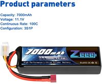 Batterie Lipo Zeee 3S 11.1V 7000mAh 100C Boîtier souple Connecteur Deans avec plaques métalliques pour voitures, camions, chars et modèles de course RC