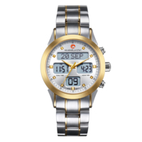 Montre Bâtie Acier Inoxydable «Al Fajr» Musulmane Islamique, Double Heure, Azan, Boussole Qibla, Étanche, Horloge Usine LED LCD