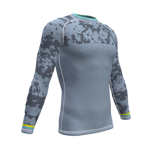 Men's Long Sleeve Rash Guard Compression Shirt Gray Digital <b>Camo</b> Print Quick Dry Sport <b>Top</b> Full Sleeve Workout Wear - Product Image 4