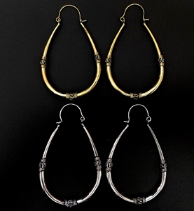 Handmade Silver & Brass Water <b>Drop</b> Shape Stud <b>Earrings</b> Bohemian Style Hoop <b>Earrings</b> <b>Gold</b> Color - Product Image 2