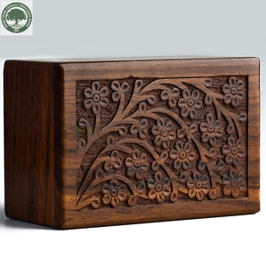 Handmade Rosewood Pet Cremation <b>Urn</b> Box Rectangle Shape Durable Floral Carved Design for Dogs & Small Animals - Product Image 1