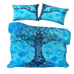 Blue Cotton Mandala Reversible <b>Duvet</b> <b>Cover</b> Set Queen Size Soft Home Decor Dry Tree Comforter Handmade By Indian Consigners - Product Image 1