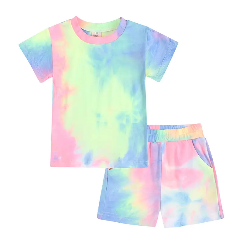 Little Angle Tie Dye Short Sets Child Clothing Summer Outfit Fashion Causal Launch Wear Sportswear Breathable Kids Tracksuit