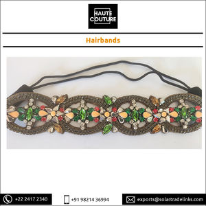 Fabriqué en Inde Pierres Opaques Fait Festive Wear Bandeau Brodé À La Main Citrine Forme Festonnée Bandeaux De Mode Pour Les Filles - Product Image 6