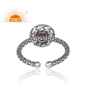 Anillo Étnico de Plata de Ley 925, Joyería de Plata de Diseño, Anillo con Granate Rojo Intenso, Fabricante de Joyería India - Product Image 4