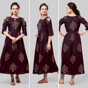 Ladies Designer Indian Kurtis Young Robe ethnique en laine et coton avec palazzo Long Coat Dupatta Viscose et soie - Product Image 3
