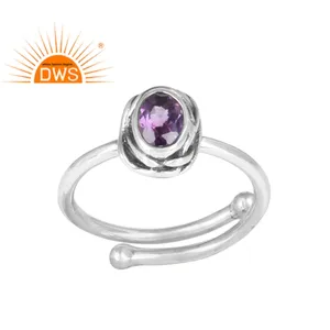 Cincin Batu Permata Amethyst Menakjubkan, Perhiasan Pemasok Vintage Terlihat Sterling 925 Cincin Perak Teroksidasi Cincin Perak untuk Wanita