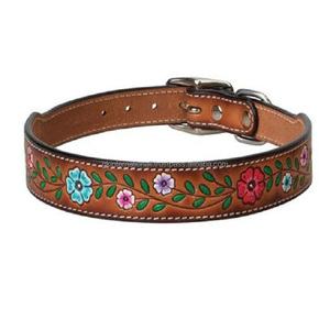 Collier de chien en cuir sculpté à la main avec boucle en acier inoxydable et anneau en D. - Product Image 3