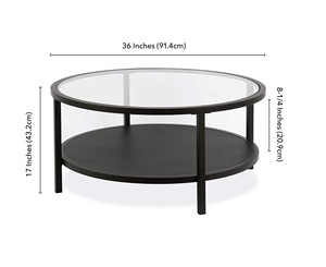 2 Tier <b>Round</b> <b>Coffee</b> <b>Table</b> Toughened Glass Top and Frame <b>Black</b> Powder Coated Modern Center/<b>Coffee</b> <b>Table</b> Versatile Stylish <b>Table</b> - Product Image 3